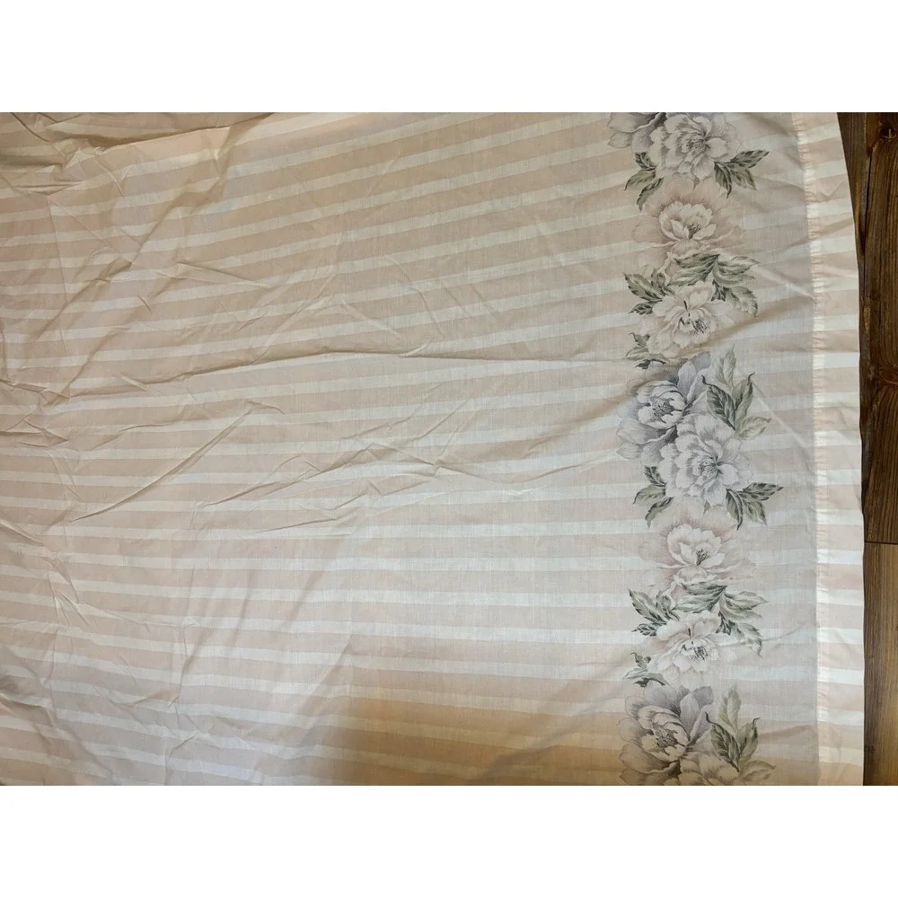 Vintage Cannon Pink Floral Stripe No Iron Queen Flat Bedsheet & 1 Pillowcase